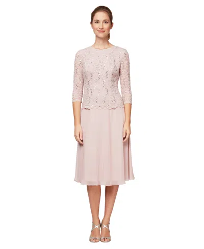 Alex Evenings Petite Cowl-back Tea-length Dress In Pink