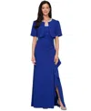 Alex Evenings Bead Detail Stretch Crepe Gown With Bolero Jacket In Royal