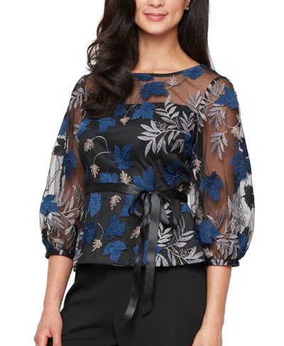 Alex Evenings Petite Embroidered Blouse In Black