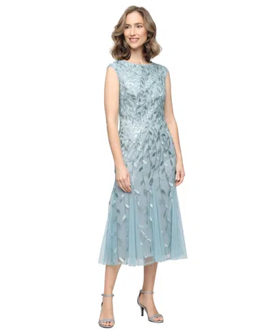 Alex Evenings Petite Embroidered Midi Dress In Blue