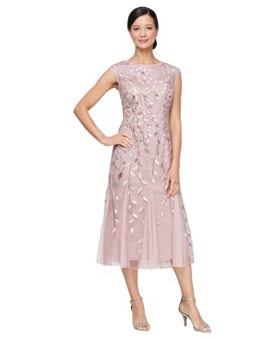 Alex Evenings Petite Embroidered Midi Dress In Pink