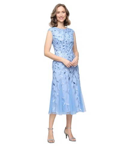 Alex Evenings Petite Embroidered Midi Dress In Blue