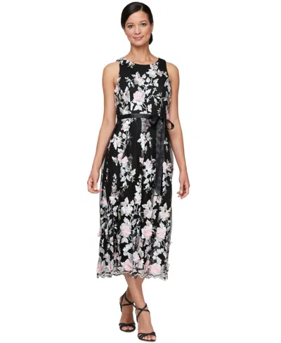 Alex Evenings Petite Embroidered Sleeveless Midi Dress In Black Multi