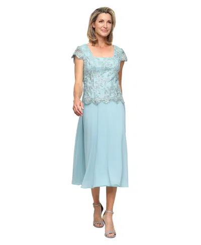 Alex Evenings Petite Embroidered Tulle Midi Dress In Blue
