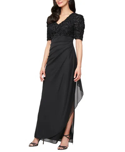 Alex Evenings Petite Empire Waist Dress In Black