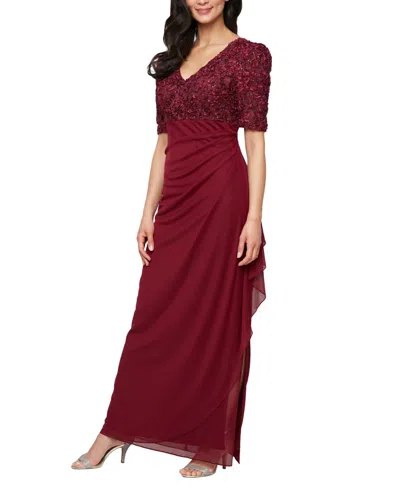 Alex Evenings Petite Empire Waist Dress In Burgundy