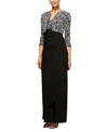 Alex Evenings Empire Waist Gown With Bolero Jacket In Black,white