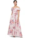 Alex Evenings Metallic Floral Jacquard Off The Shoulder Gown In Blush Multi