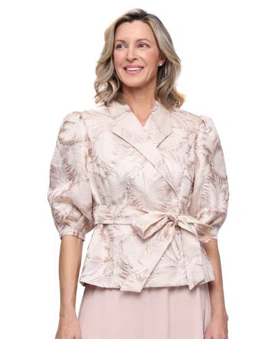 Alex Evenings Petite Jacquard V-neck Top In Pink