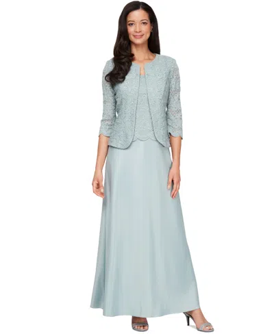 Alex Evenings Petite Lace Dress And Jacket In Ice Sage