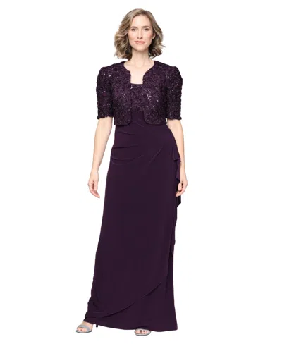 Alex Evenings Petite Lace Jacket And Ball Gown, 2-piece Set In Deep Plum