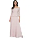 Alex Evenings Petite Lace Top Off-the-shoulder Gown In Blush