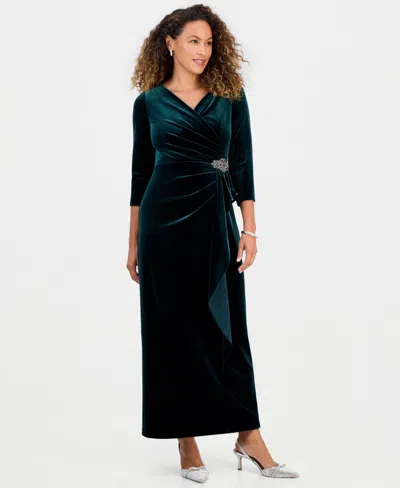 Alex Evenings Petite Laurie Embellished V-neck Short-sleeve Gown In Forest