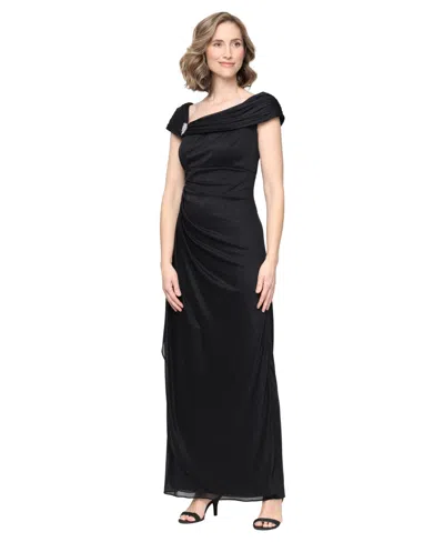 Alex Evenings Petite L-neck Glitter-mesh Long Dress In Animal Print