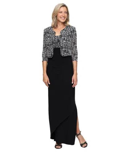 Alex Evenings Petite Long Empire Waist Cand Dress And Jacket, 2-piece Set In Black