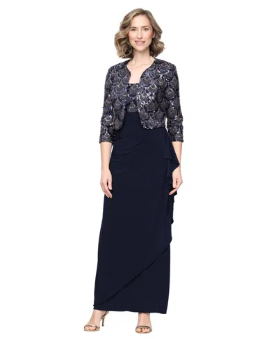 Alex Evenings Petite Long Matte Jersey Empire Sequin Scoop-neck Dress And Jacket Set In Black