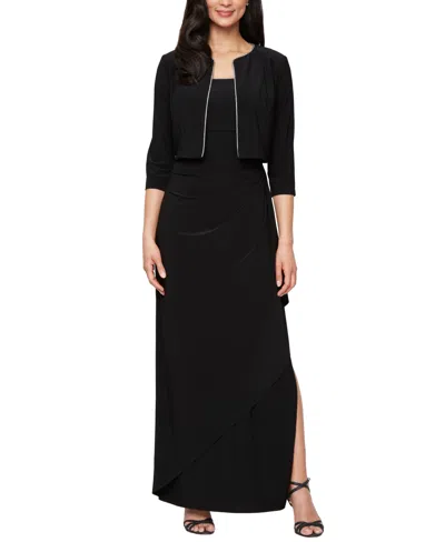 Alex Evenings Petite Long Matte Jersey Jacket Dress In Black