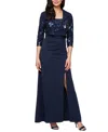Alex Evenings Petite Long Scuba Crepe Jacket Dress In Blue