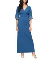 Alex Evenings Petite Long Stretch Crepe Column Dress In Blue