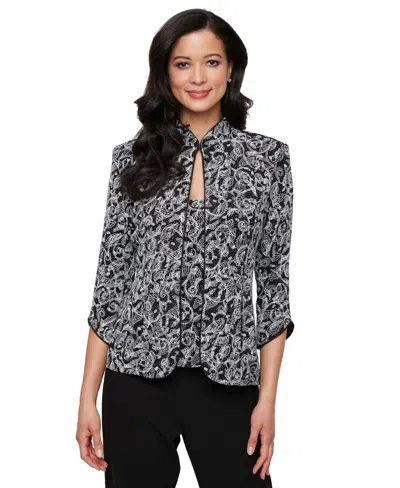 Alex Evenings Petite Mandarin-collar Jacket & Top Set In Black,white