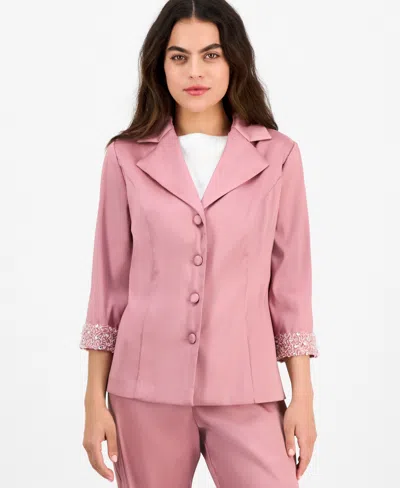 Alex Evenings Petite Notched Collar Button-front Blouse In Rose