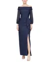 Alex Evenings Petite Off-the-shoulder Ruffle Gown In Navy