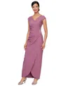 Alex Evenings Petite Pleated Side-embellished Gown In Dark Mauve