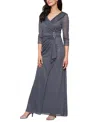 Alex Evenings Petite Portrait Collar Embellished Mesh Dress In Blue