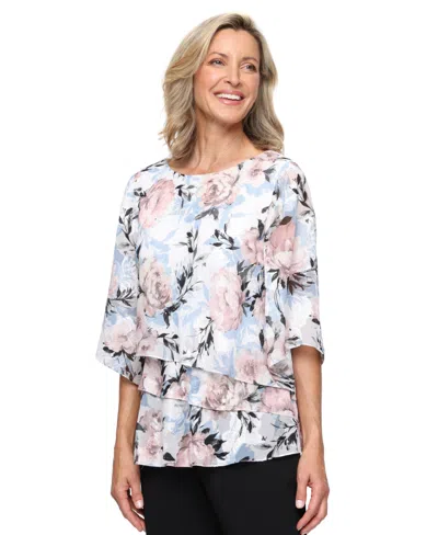 Alex Evenings Petite Printed Burno Boat Neck Top In Multi