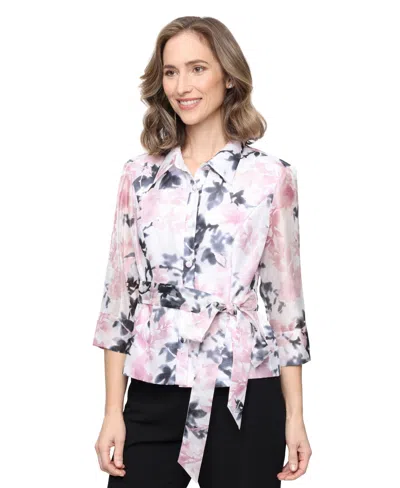 Alex Evenings Petite Printed Collared Top In Pink