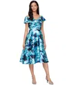 Alex Evenings Plus Size Printed Off-the-shoulder A-line Midi Dress In Aqua Multi