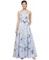 Alex Evenings Petite Printed Organza Halter Dress In Purple Multi