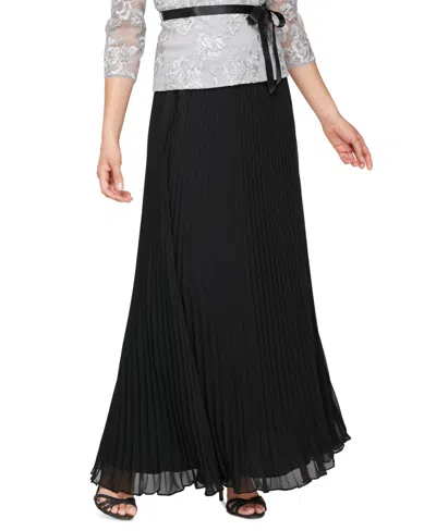 Alex Evenings Petite Pull-on Pleated A-line Maxi Skirt In Black