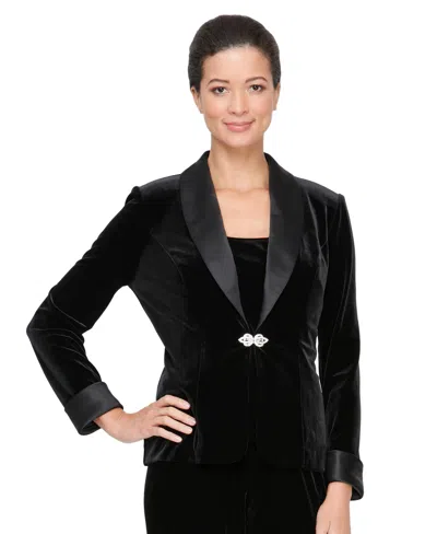 Alex Evenings Petite Satin-trimmed Velvet Jacket & Top Twinset In Black