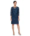 Alex Evenings Sequin Embroidered Floral Sleeveless Sheath Dress With Jacket In Navy