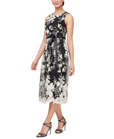 Alex Evenings Petite Scoop-neck Belted Sleeveless Dress In Black,white