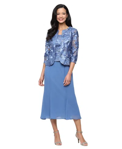 Alex Evenings Petite Scoop Neck Dress And Soutache Open Jacket, 2-piece Set In Blue