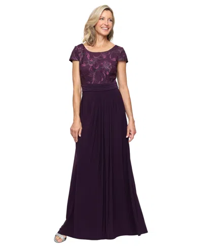 Alex Evenings Petite Scoop Neck Short-sleeve Dress In Purple