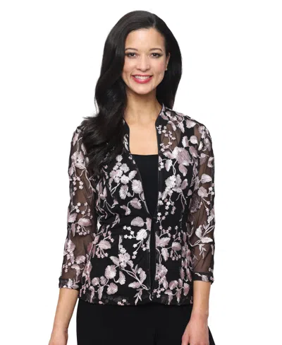 Alex Evenings Petite Scoop Neck Top And Zipper Jacket, 2-piece Set In Black