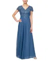 ALEX EVENINGS PETITE SEQUIN EMBROIDERED-LACE GOWN