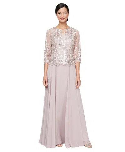 Alex Evenings Petite Sequin Embroidered Long Jacket & Ball Gown, 2-piece Set In Pink