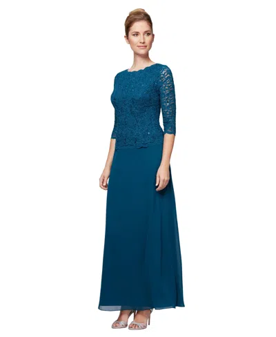 Alex Evenings Petite Sequin Lace Gown In Blue