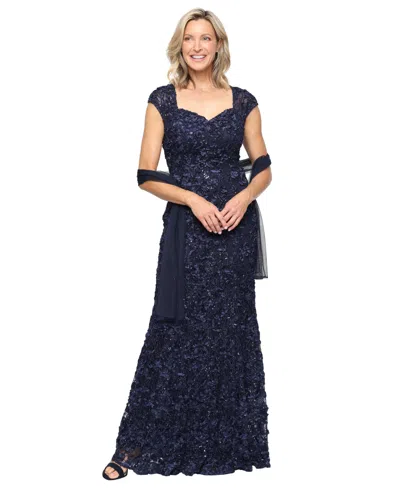 Alex Evenings Petite Sequin Sweetheart Wrap Gown In Blue