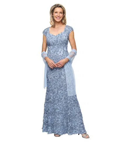 Alex Evenings Petite Sequin Sweetheart Wrap Gown In Blue