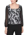 Alex Evenings Petite Sheer-3/4-sleeve Embroidered Stretch Tulle Top In Black White