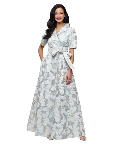 Alex Evenings Petite Short-sleeve V-neck Ball Gown In Multi