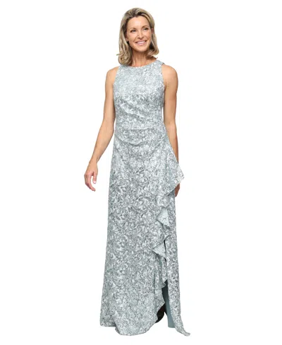 Alex Evenings Petite Sleeveless Corded Ball Gown In Blue