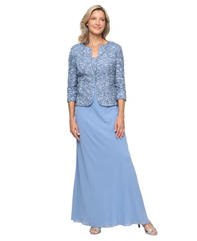 Alex Evenings Petite Soutache-bodice Gown & Jacket In Blue