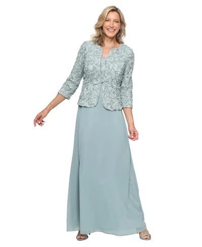 Alex Evenings Petite Soutache-bodice Gown & Jacket In Green