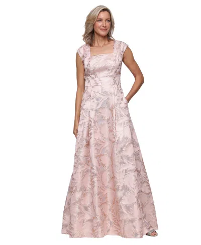 Alex Evenings Petite Square Neck Short-sleeve Ball Gown In Multi